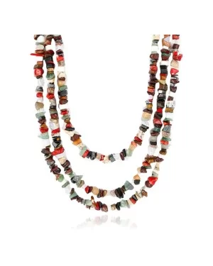 Large 3 Strand Navajo .925 Sterling Silver Multicolor Natural Stone Native American Necklace 15862-6