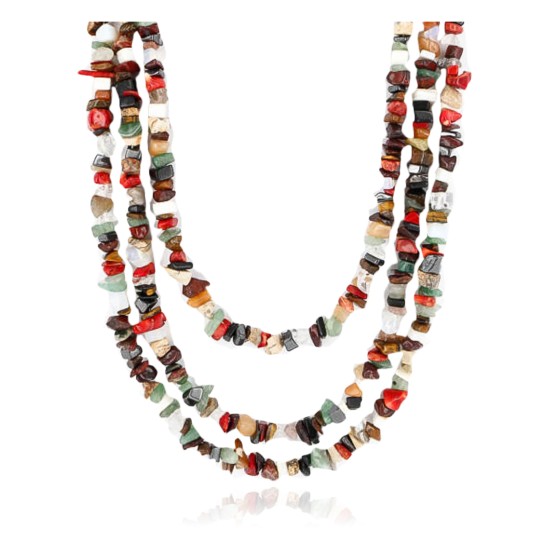 Large Certified Authentic 3 Strand Navajo .925 Sterling Silver Multicolor Natural Stone Native American Necklace 15862-6