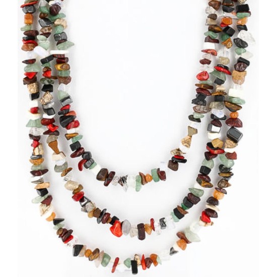 Large Certified Authentic 3 Strand Navajo .925 Sterling Silver Multicolor Natural Stone Native American Necklace 371034229410