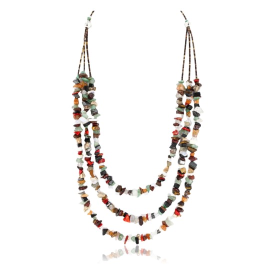 Large Certified Authentic 3 Strand Navajo .925 Sterling Silver Multicolor Natural Stone Native American Necklace 371034229410