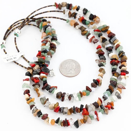 Large Certified Authentic 3 Strand Navajo .925 Sterling Silver Multicolor Natural Stone Native American Necklace 371034229410