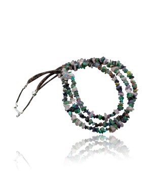 Large Certified Authentic 3 Strand Navajo .925 Sterling Silver Multicolor Stones Native American Necklace 1530-3