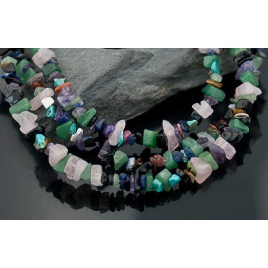 Large Certified Authentic 3 Strand Navajo .925 Sterling Silver Multicolor Stones Native American Necklace 1530-3