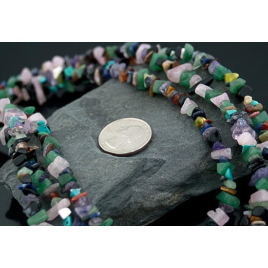 Large Certified Authentic 3 Strand Navajo .925 Sterling Silver Multicolor Stones Native American Necklace 1530-3