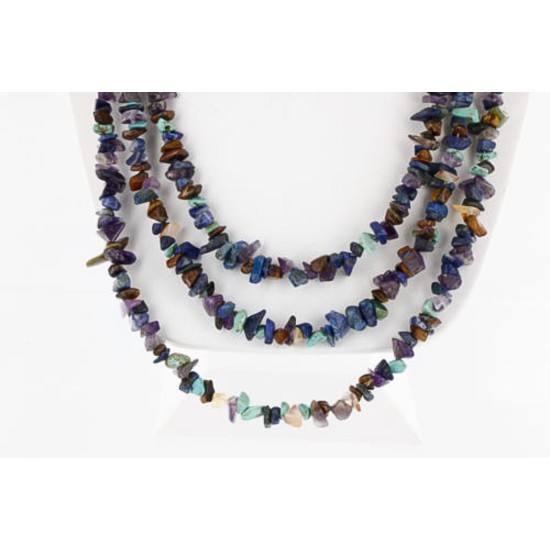 Large Certified Authentic 3 Strand Navajo .925 Sterling Silver Multicolor Stones Native American Necklace 15795-4