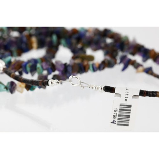Large Certified Authentic 3 Strand Navajo .925 Sterling Silver Multicolor Stones Native American Necklace 15795-4