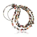 Large 3 Strand Navajo .925 Sterling Silver Multicolor Stones Native American Necklace 15862-2