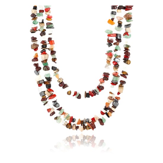 Large Certified Authentic 3 Strand Navajo .925 Sterling Silver Multicolor Stones Native American Necklace 15863-3