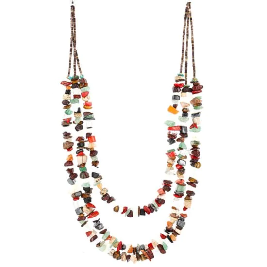 Large 3 Strand Navajo .925 Sterling Silver Multicolor Stones Native American Necklace 15863-3 Large 3 Strand Navajo .925 Sterling Silver Multicolor Stones Native American Necklace 15863-3
