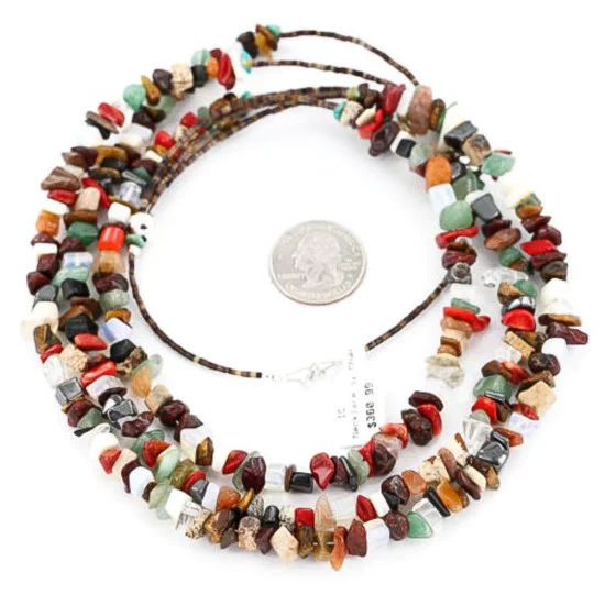 Large 3 Strand Navajo .925 Sterling Silver Multicolor Stones Native American Necklace 15863-3 Large 3 Strand Navajo .925 Sterling Silver Multicolor Stones Native American Necklace 15863-3