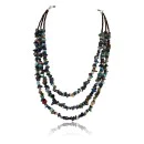 Large 3 Strand Navajo .925 Sterling Silver Multicolor Stones Native American Necklace 370989782913