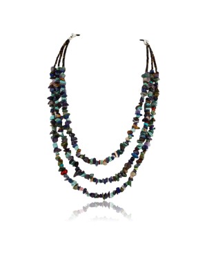 Large Certified Authentic 3 Strand Navajo .925 Sterling Silver Multicolor Stones Native American Necklace 370989782913