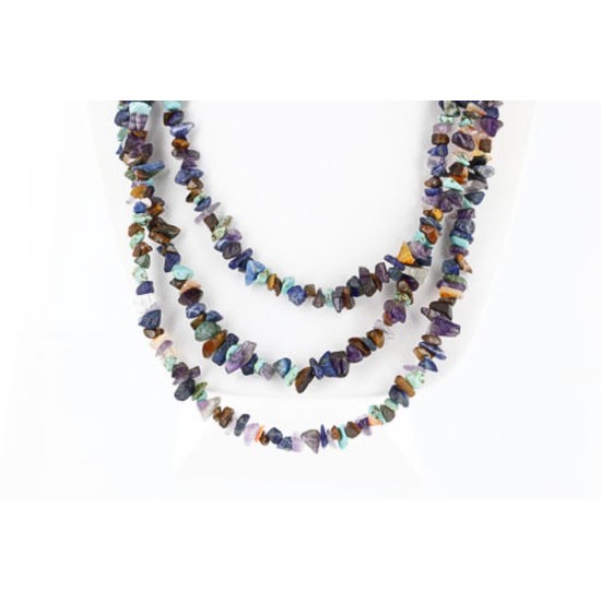 Large Certified Authentic 3 Strand Navajo .925 Sterling Silver Multicolor Stones Native American Necklace 370991281528
