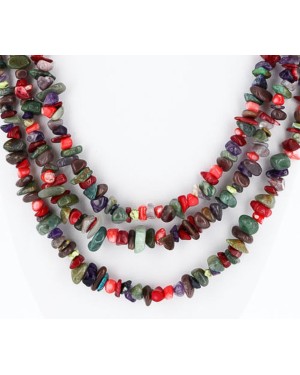 Large Certified Authentic 3 Strand Navajo .925 Sterling Silver Multicolor Stones Native American Necklace 371008947120