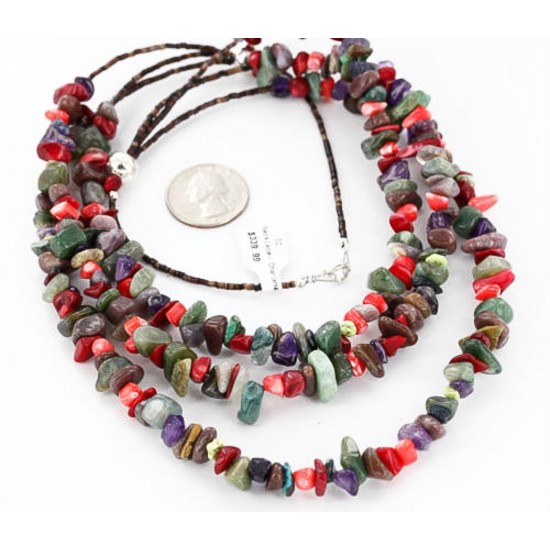 Large Certified Authentic 3 Strand Navajo .925 Sterling Silver Multicolor Stones Native American Necklace 371008947120 Large Certified Authentic 3 Strand Navajo .925 Sterling Silver Multicolor Stones Native American Necklace 371008947120