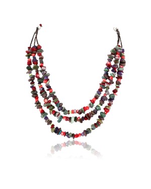 Large Certified Authentic 3 Strand Navajo .925 Sterling Silver Multicolor Stones Native American Necklace 371008947120