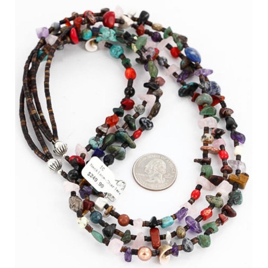 Large Certified Authentic 3 Strand Navajo .925 Sterling Silver Multicolor Stones Native American Necklace 371018535783