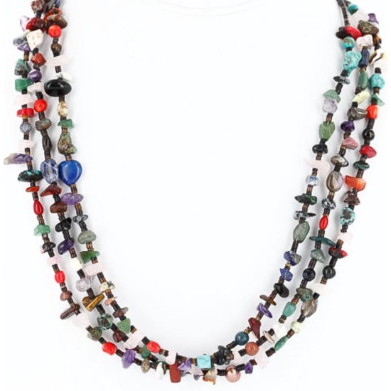 Large Certified Authentic 3 Strand Navajo .925 Sterling Silver Multicolor Stones Native American Necklace 371018535783