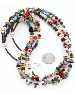 Large Certified Authentic 3 Strand Navajo .925 Sterling Silver Multicolor Stones Native American Necklace 371019666261