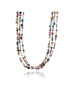 Large Certified Authentic 3 Strand Navajo .925 Sterling Silver Multicolor Stones Native American Necklace 371019666261