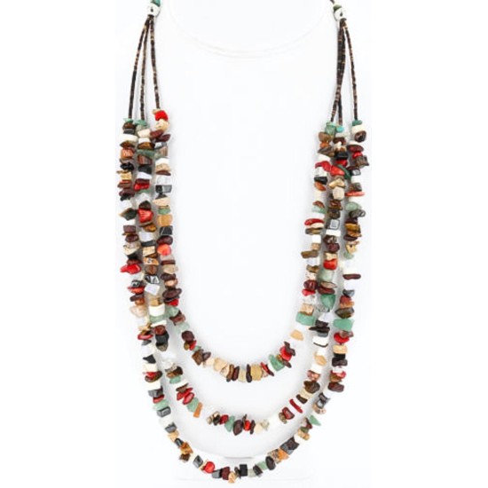 Large Certified Authentic 3 Strand Navajo .925 Sterling Silver Multicolor Stones Native American Necklace 371037281354