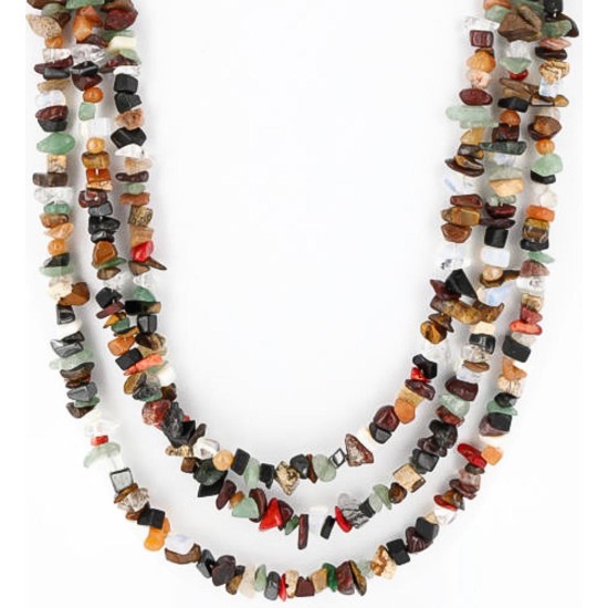 Large Certified Authentic 3 Strand Navajo .925 Sterling Silver Multicolor Stones Native American Necklace 371037504788