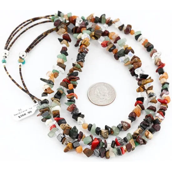 Large 3 Strand Navajo .925 Sterling Silver Multicolor Stones Native American Necklace 371037504788