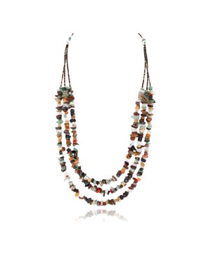 Large Certified Authentic 3 Strand Navajo .925 Sterling Silver Multicolor Stones Native American Necklace 371037504788