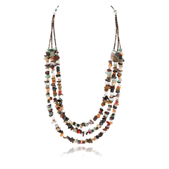 Large Certified Authentic 3 Strand Navajo .925 Sterling Silver Multicolor Stones Native American Necklace 371037504788