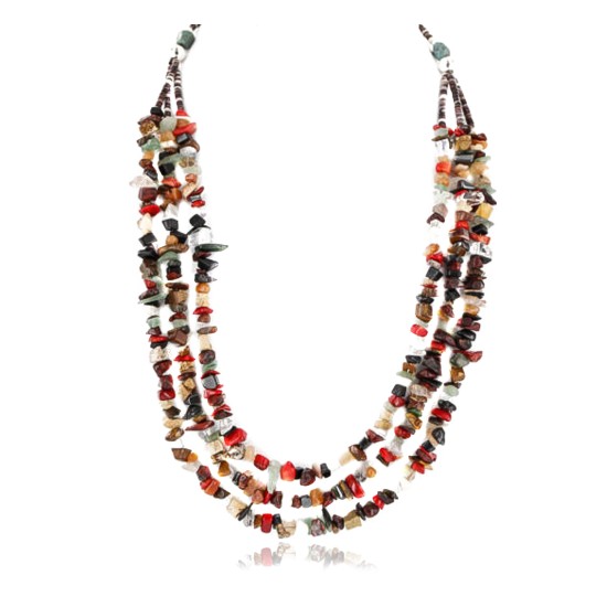 Large Certified Authentic 3 Strand Navajo .925 Sterling Silver Multicolor Stones Native American Necklace 371062765131