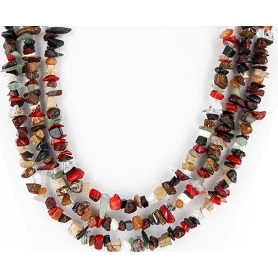 Large Certified Authentic 3 Strand Navajo .925 Sterling Silver Multicolor Stones Native American Necklace 371062765131