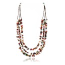Large Certified Authentic 3 Strand Navajo .925 Sterling Silver Multicolor Stones Native American Necklace 390814621693