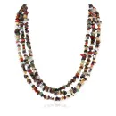Large 3 Strand Navajo .925 Sterling Silver Multicolor Stones Native American Necklace 750144-5