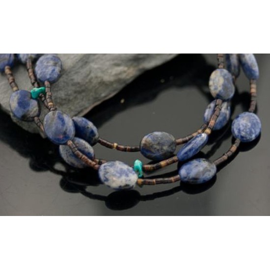 Large Certified Authentic 3 Strand Navajo Native .925 Sterling Silver LAPIS and Turquoise Native American Necklace 1593-14