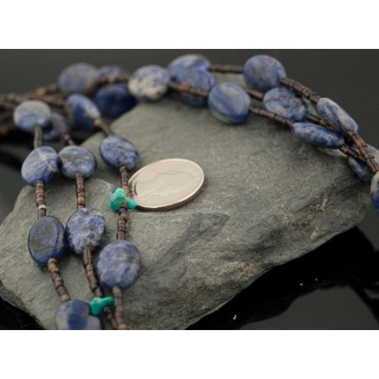 Large Certified Authentic 3 Strand Navajo Native .925 Sterling Silver LAPIS and Turquoise Native American Necklace 1593-14