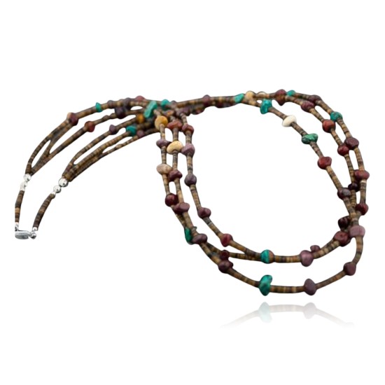 Large Certified Authentic 3 Strand Navajo Native .925 Sterling Silver Multicolor Stones Native American Necklace 370814838833
