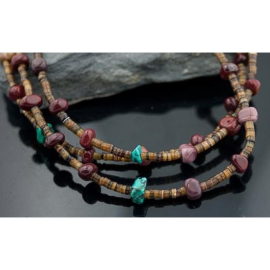 Large Certified Authentic 3 Strand Navajo Native .925 Sterling Silver Multicolor Stones Native American Necklace 370814838833
