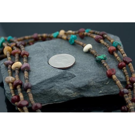 Large Certified Authentic 3 Strand Navajo Native .925 Sterling Silver Multicolor Stones Native American Necklace 370814838833