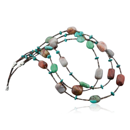 Large Certified Authentic 3 Strand Navajo Native .925 Sterling Silver Turquoise and Multicolor Stones Native American Necklace 15649-1