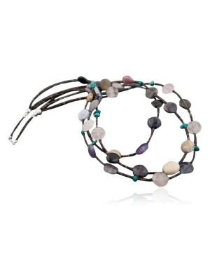 Large Certified Authentic 3Strand Navajo Native .925 Sterling Silver Turquoise and Multicolor Stones Native American Necklace 1593-10