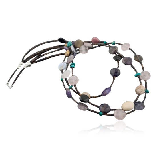 Large Certified Authentic 3Strand Navajo Native .925 Sterling Silver Turquoise and Multicolor Stones Native American Necklace 1593-10