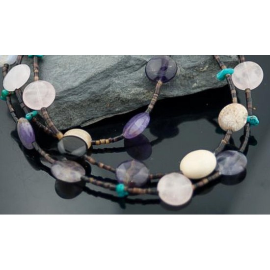 Large Certified Authentic 3Strand Navajo Native .925 Sterling Silver Turquoise and Multicolor Stones Native American Necklace 1593-10