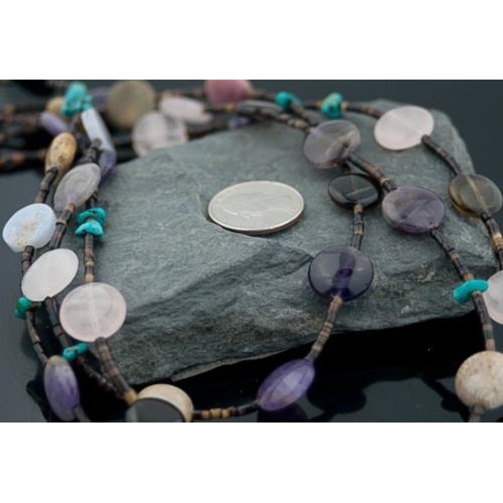 Large Certified Authentic 3Strand Navajo Native .925 Sterling Silver Turquoise and Multicolor Stones Native American Necklace 1593-10