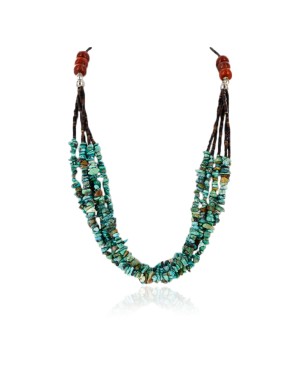 Large Certified Authentic 5 Strand Navajo .925 Sterling Silver Natural Turquoise and Jasper Native American Necklace 25259