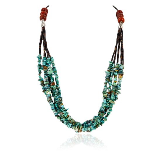 Large Certified Authentic 5 Strand Navajo .925 Sterling Silver Natural Turquoise and Jasper Native American Necklace 25259