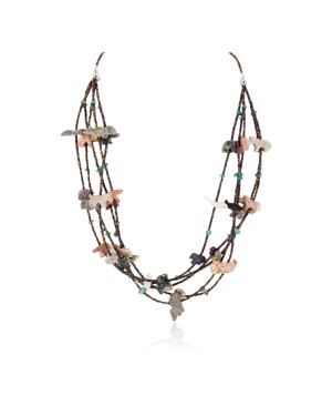 Large Certified Authentic 5 Strand Navajo .925 Sterling Silver Natural Turquoise Multicolor Stones Native American Necklace  17030