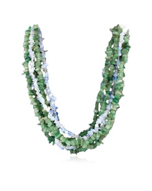 Large Certified Authentic 6 Strand Navajo .925 Sterling Silver Natural Turquoise Jade and Opalite Native American Necklace 16012