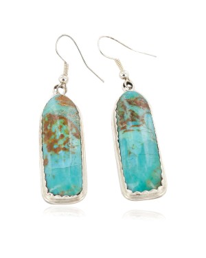 Large Certified Authentic Handmade Navajo .925 Sterling Silver Natural Turquoise Dangle Native American Dangle Earrings 27193-1