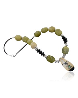 Large Certified Authentic Navajo .925 Sterling Silver Black Onyx Agate Native American Necklace 15213-24