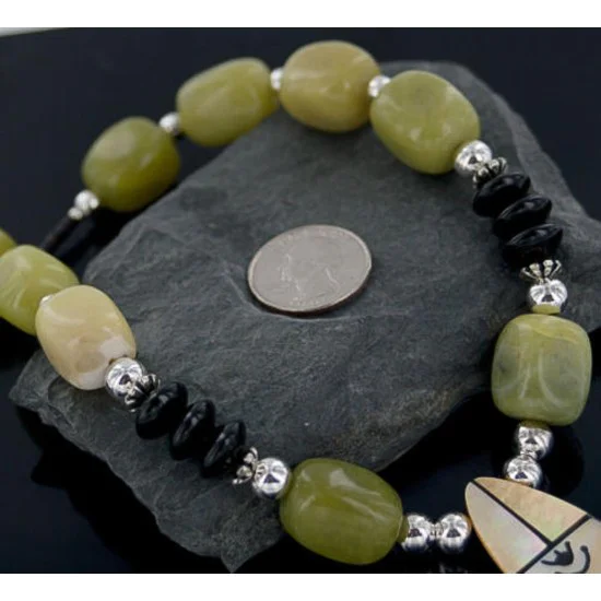 Large Navajo .925 Sterling Silver Black Onyx Agate Native American Necklace 15213-24 Large Navajo .925 Sterling Silver Black Onyx Agate Native American Necklace 15213-24